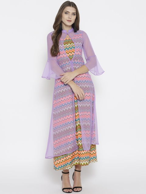 

Cottinfab Women Lavender Printed Layered Maxi Dress