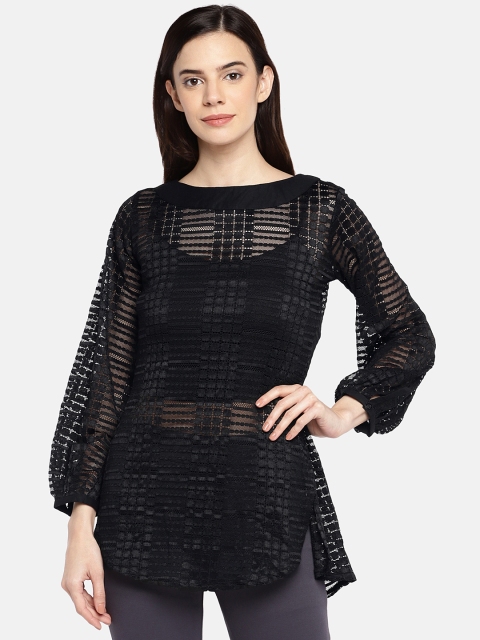 

Smarty Pants Women Black Self Design Longline Semi-sheer Top