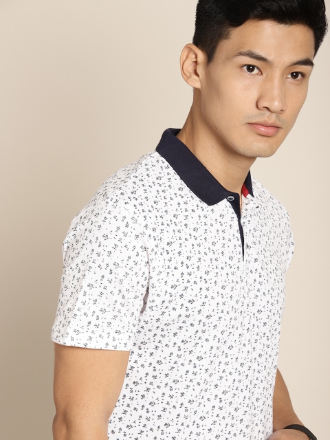 

INVICTUS Men White Printed Polo Collar Pure Cotton T-shirt