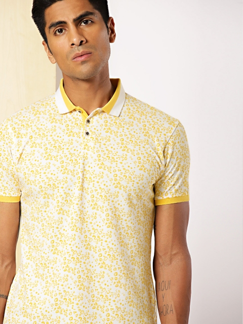 

INVICTUS Men Mustard Yellow & White Printed Polo Collar T-shirt