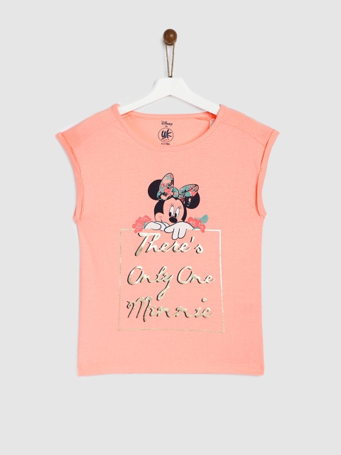 

YK Disney Girls Peach-Coloured Printed Top