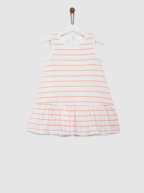 

YK Girls White & Orange Striped Drop-Waist Dress