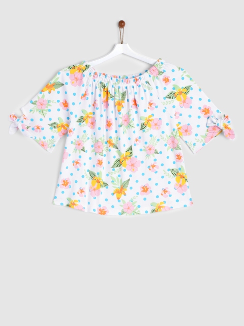 

YK Girls White Printed Bardot Top