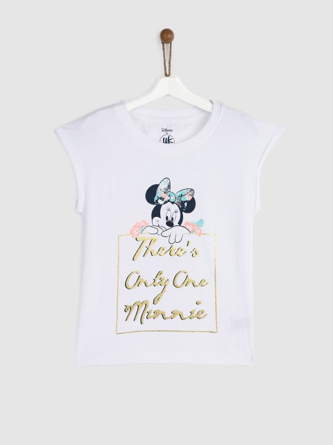 

YK Disney Girls White Printed Round Neck Top