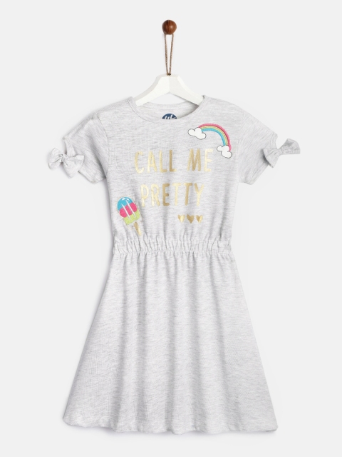 

YK Girls Grey Melange Printed Fit and Flare Dress