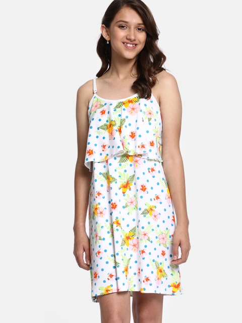 

YK Girls White & Blue Printed A-Line Dress