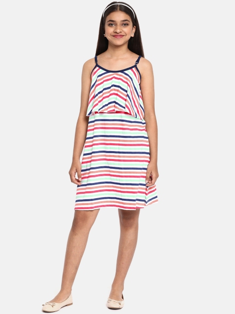 

YK Girls Multicoloured Striped A-Line Layered Dress, Multi