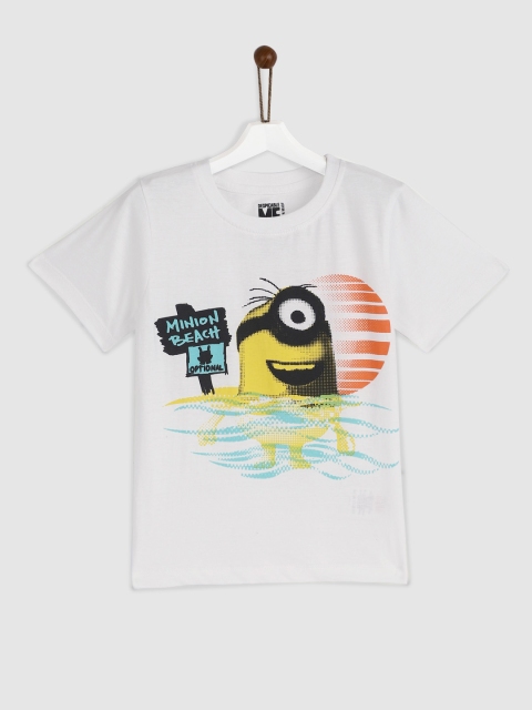 

YK Minion Boys White Printed Round Neck T-shirt