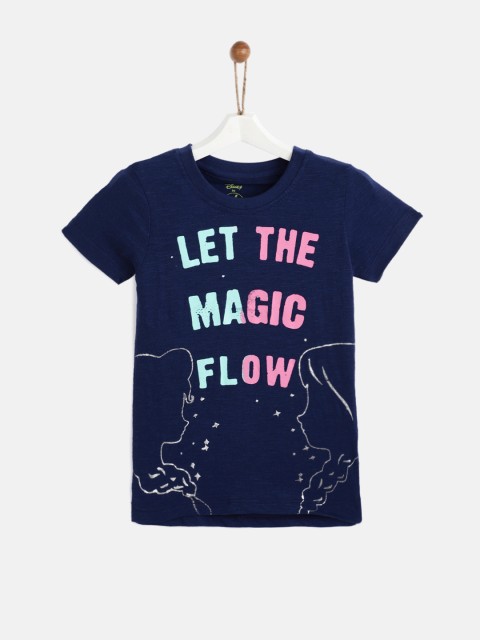 

YK Disney Girls Navy Blue Printed Round Neck T-shirt
