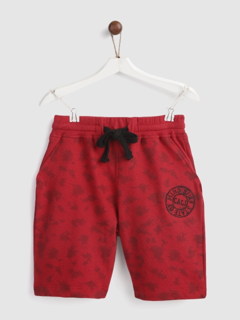 YK Boys Red Printed Regular Fit Shorts