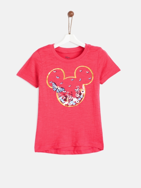 

YK Disney Girls Pink Printed Round Neck T-shirt