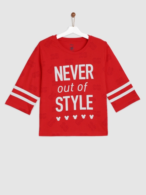 

YK Girls Red Printed Round Neck T-shirt