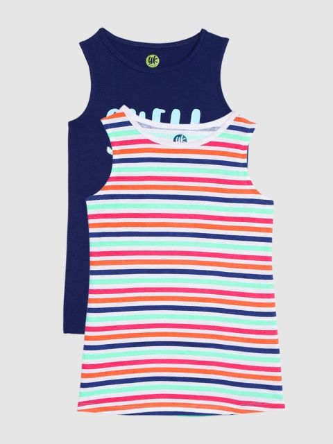 

YK Girls Pack of 2 Printed Tshirts, Navy blue