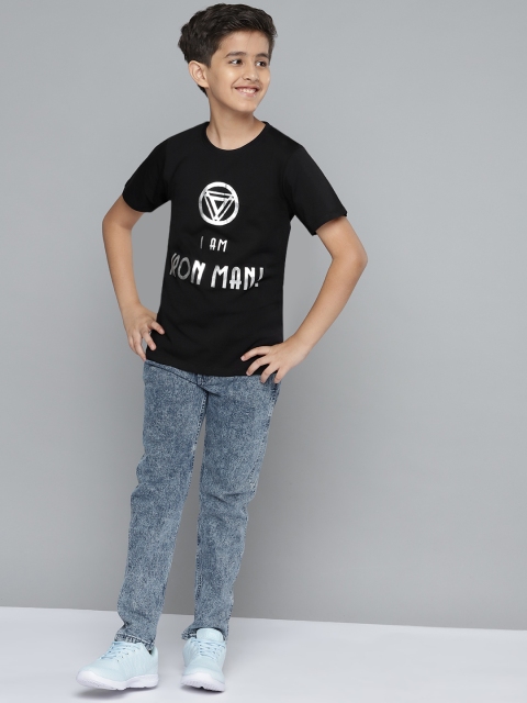 

YK Marvel Boys Black Avengers Iron Man Print Round Neck Pure Cotton T-shirt