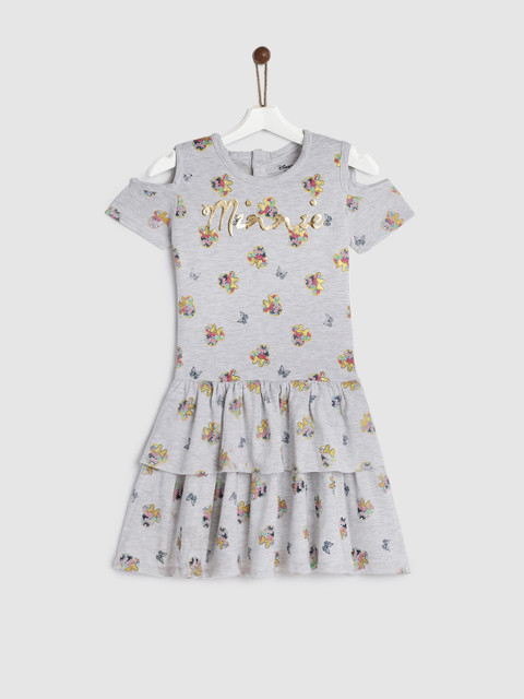 

YK Disney Girls Grey Printed Fit and Flare Minnie Dress