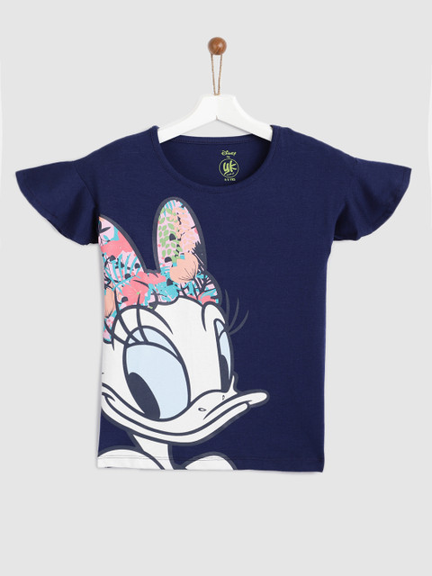 

YK Disney Girls Navy Blue Printed Round Neck Top