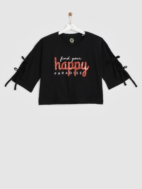

YK Girls Black Printed Top