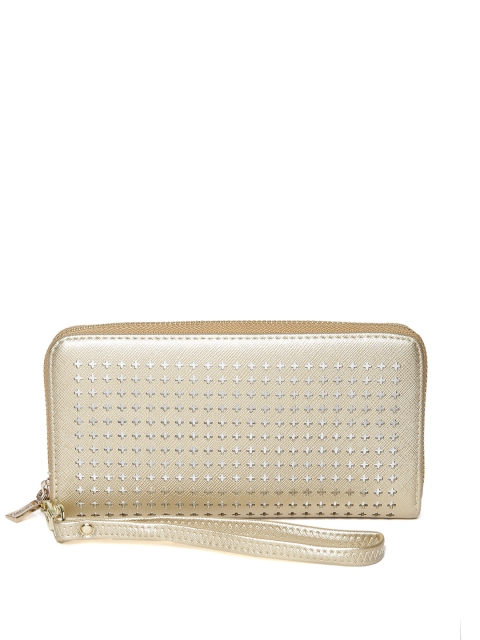 

Lino Perros Women Gold-Toned Solid Zip Around Wallet with Cut Work