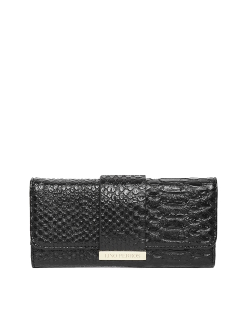 

Lino Perros Women Black Snakeskin Texture Three Fold Wallet
