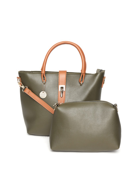 

Lino Perros Olive Green Handheld Bag with Detachable Sling Strap & Pouch