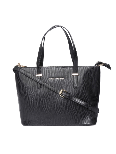 

Lino Perros Black Snakeskin Textured Handheld Bag with Detachable Sling Strap