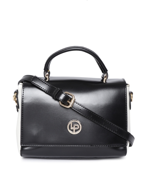 

Lino Perros Black & White Solid Satchel with Sling Strap