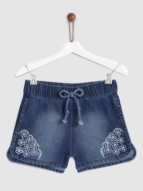 

YK Girls Blue Washed Regular Fit Denim Shorts