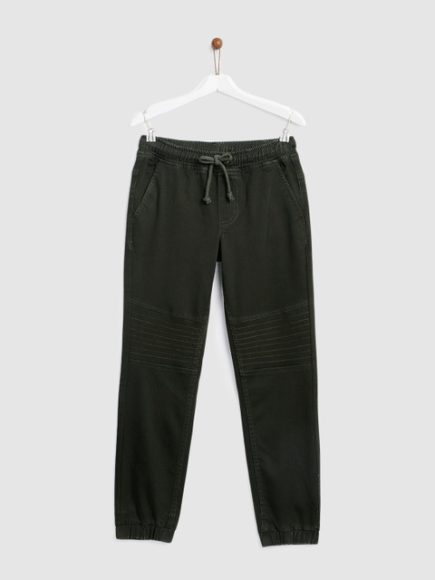 

YK Boys Olive Green Regular Fit Solid Joggers