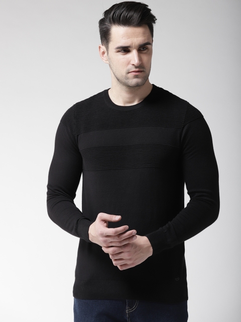 

GAS Men Black Solid Pullover with Self Striped Detail