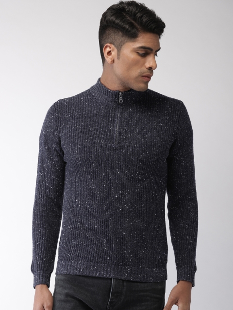 

GAS Men Navy Blue Solid Sweater