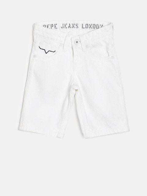 

Pepe Jeans Boys White Solid Slim Fit Denim Shorts