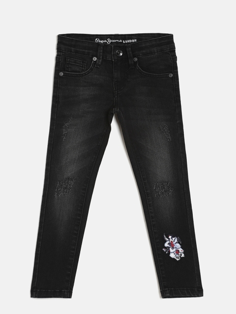 

Pepe Jeans Girls Black Mid-Rise Mildly Distressed Jeans