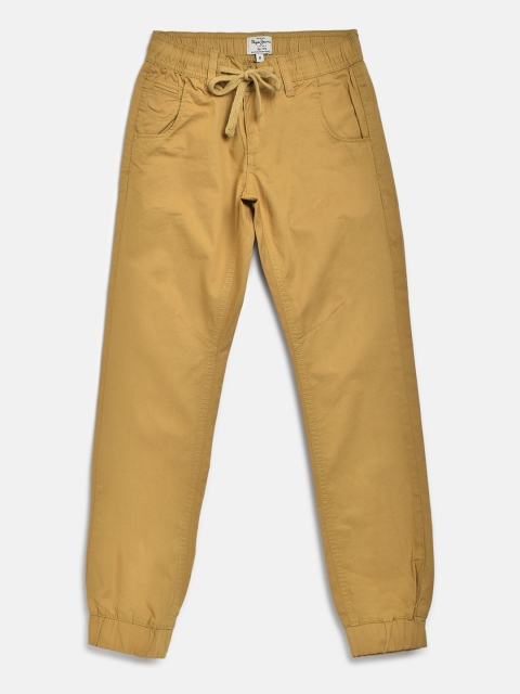 

Pepe Jeans Boys Camel Brown Solid Cotton Joggers Trousers