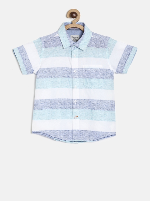 

Pepe Jeans Boys Blue & White Regular Fit Striped Casual Shirt