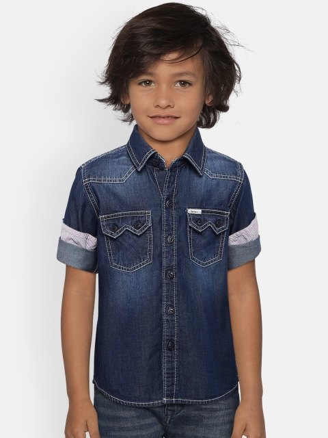

Pepe Jeans Boys Navy Blue Regular Fit Solid Denim Shirt