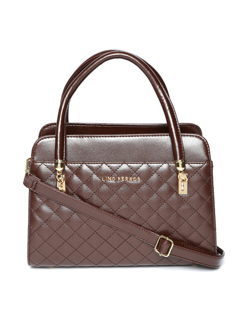 

Lino Perros Coffee Brown Quilted Handheld Bag with Detachable Sling Strap