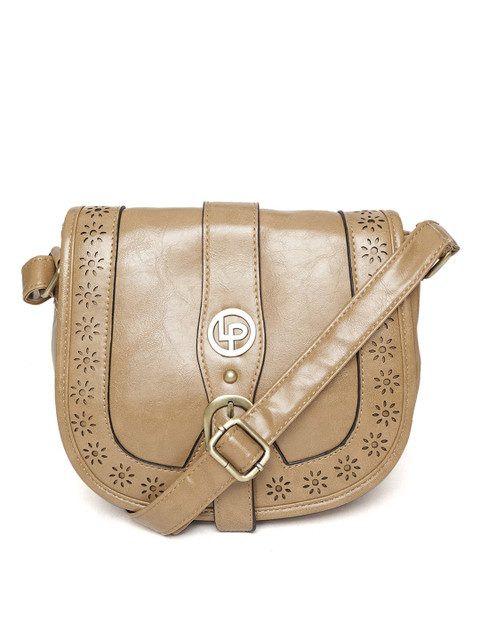

Lino Perros Brown Solid Sling Bag with Cut Work