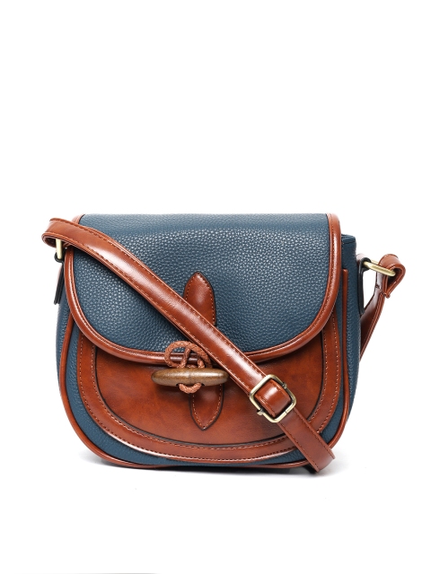 

Lino Perros Navy Blue & Brown Colourblocked Sling Bag