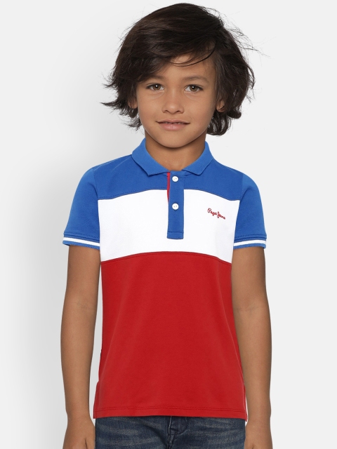 

Pepe Jeans Boys Red & White Colourblocked Polo Collar T-shirt