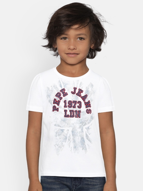 

Pepe Jeans Boys White ALEC SS IP Printed Round Neck T-shirt