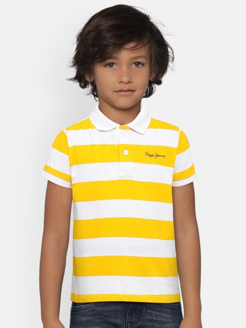 

Pepe Jeans Boys Yellow & White Striped Polo Collar T-shirt