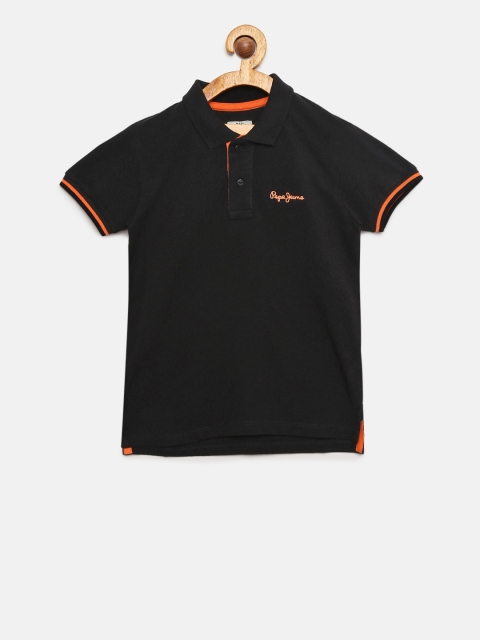 

Pepe Jeans Boys Black Solid Polo Collar Pure Cotton T-shirt