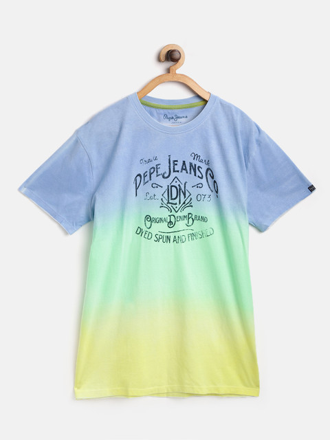 

Pepe Jeans Boys Blue & Green Brand Logo Print Dyed T-shirt