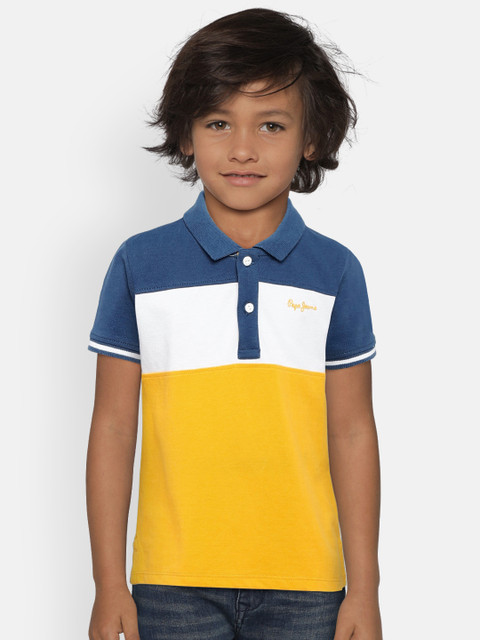 

Pepe Jeans Boys Yellow & Blue Colourblocked Polo Collar T-shirt