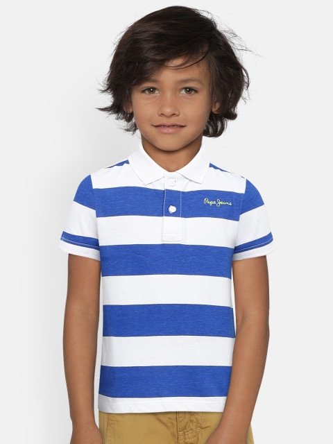 

Pepe Jeans Boys Blue & White Striped Polo Collar T-shirt