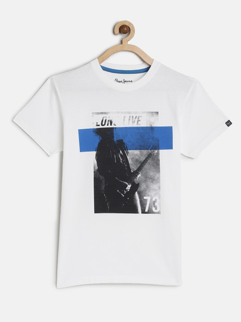

Pepe Jeans Boys White Printed Round Neck Pure Cotton T-shirt