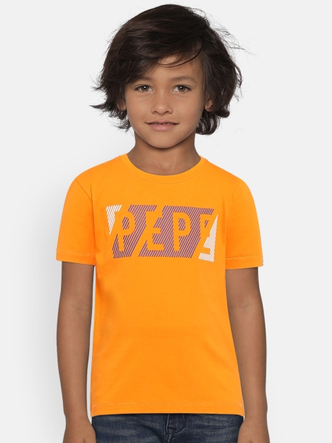 

Pepe Jeans Boys Orange Printed Round Neck Pure Cotton T-shirt