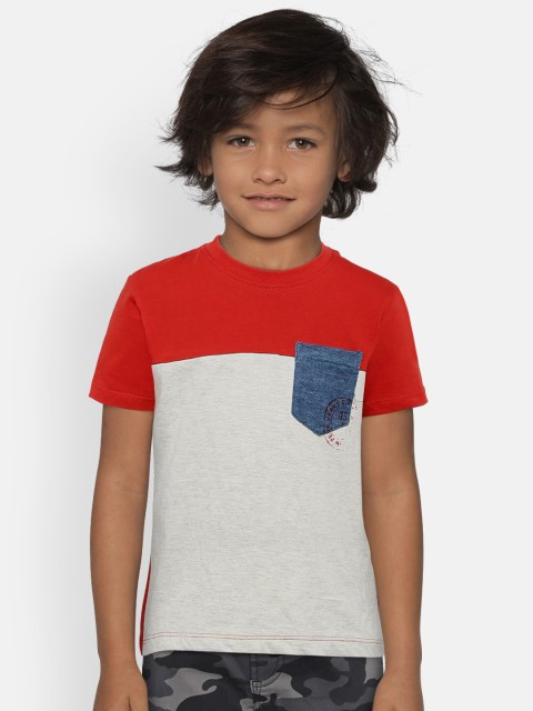 

Pepe Jeans Boys Red & Grey Colourblocked Round Neck T-shirt