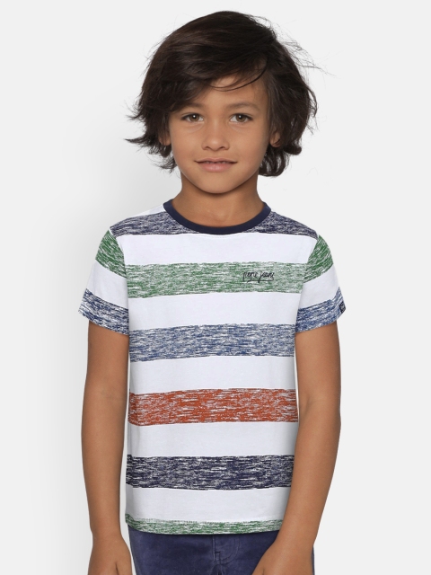 Pepe Jeans Boys White & Blue Striped Round Neck T-shirt