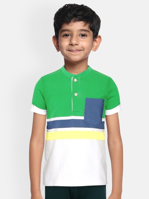 

Pepe Jeans Boys Green & White Colourblocked Cotton T-shirt with Striped Detail